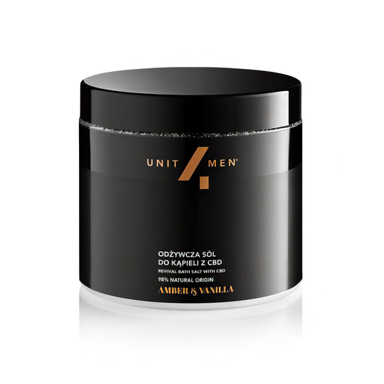 Unit4Men Nærende Badesalt med CBD Rav &amp; Vanilje 700g - Tuxedo.no