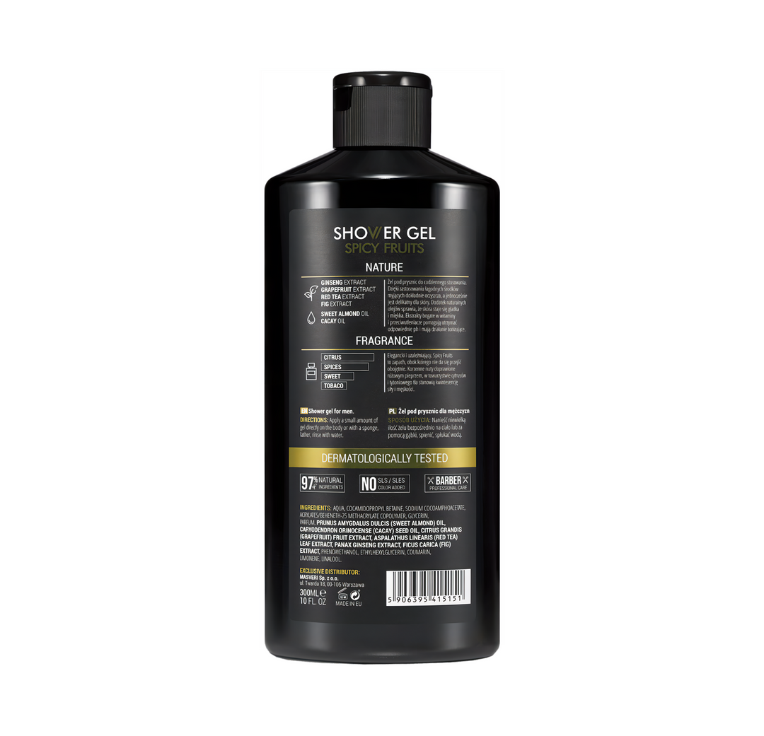 Masveri Dusjsåpe- Spicy Fruits 300 ml- Tuxedo.no - Nettbutikk - On Demand Barbers Oslo Norway